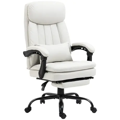 Buy Vinsetto Office Chair, Ergonomic Desk Chair with 6-Point Vibration Massage and Lumbar Heating, Computer Chair with Lumbar Support Pillow, 155° Reclining Back and Footrest, Cream White from Furnituretta