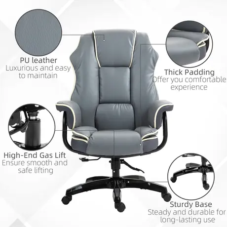 Buy Vinsetto High Back Office Chair, PU Leather Desk Chair, Reclining Swivel Computer Chair for Home, Grey, 8 from Furnituretta