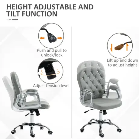 Buy Vinsetto Office Chair Ergonomic 360° Swivel PU Diamante Padded Base 5 Castor Wheels for Home Work Grey, 4 from Furnituretta