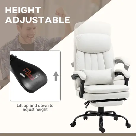Buy Vinsetto Office Chair, Ergonomic Desk Chair with 6-Point Vibration Massage and Lumbar Heating, Computer Chair with Lumbar Support Pillow, 155° Reclining Back and Footrest, Cream White, 5 from Furnituretta
