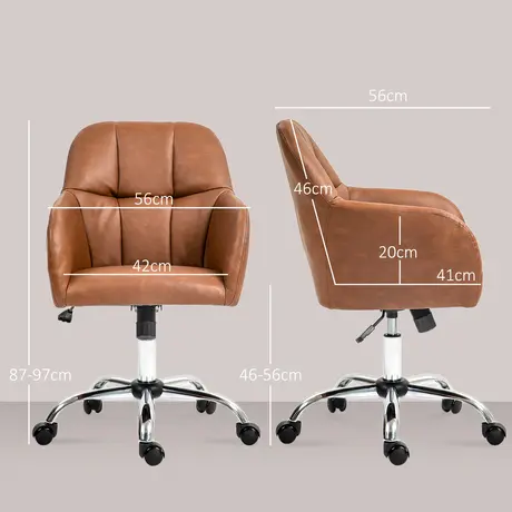 Buy HOMCOM Faux Leather Tub Office Chair, with Wheels - Brown, 3 from Furnituretta