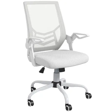 Buy Vinsetto Mesh Office Chair, Computer Desk Chair with Flip-up Armrests, Lumbar Back Support and Swivel Wheels, White from Furnituretta