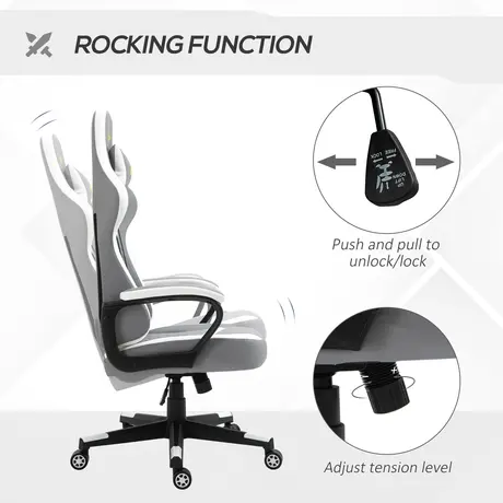 Buy Vinsetto Gaming Chair, Computer Desk Chair with Lumbar Support, Faux Leather Racing Chair with Headrest and Swivel Wheels for Home Office, Grey White, 5 from Furnituretta