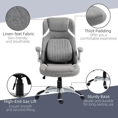 Buy Vinsetto Linen-Look Office Chair, with Adjustable Height and Tension - Grey, 9 from Furnituretta