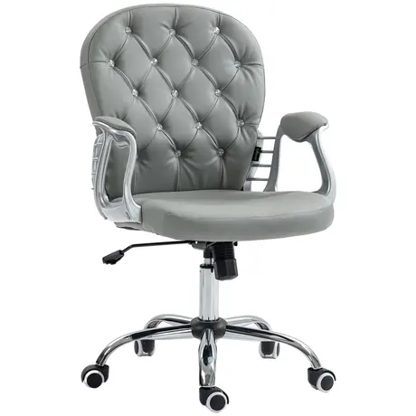 Buy Vinsetto Office Chair Ergonomic 360° Swivel PU Diamante Padded Base 5 Castor Wheels for Home Work Grey from Furnituretta