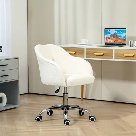 Buy HOMCOM Teddy Fleece Swivel Office Chair - Cream, 2 from Furnituretta