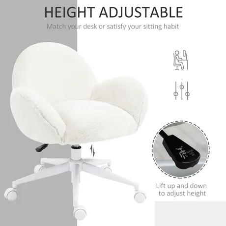 Buy HOMCOM Makeup Vanity Chair, Cute Fluffy Desk Chair with Rolling Wheels for Bedroom Living Room, Cream White, 4 from Furnituretta