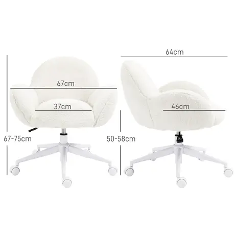 Buy HOMCOM Makeup Vanity Chair, Cute Fluffy Desk Chair with Rolling Wheels for Bedroom Living Room, Cream White, 3 from Furnituretta