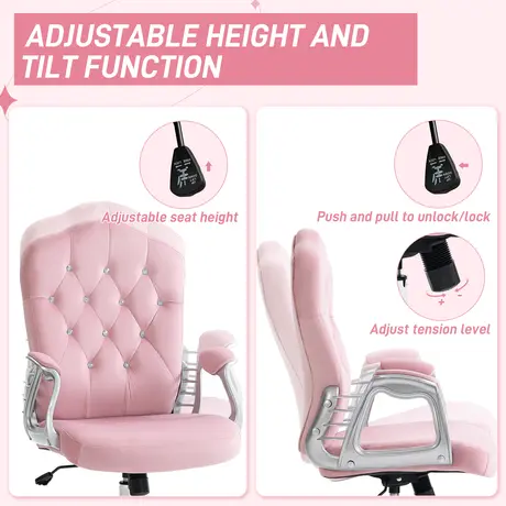 Buy Vinsetto Velvet-Feel Work Chair, with Diamante Back - Pink, 5 from Furnituretta