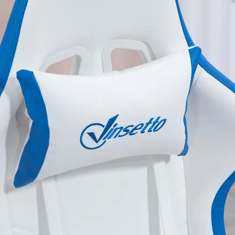 Buy Vinsetto Computer Gaming Chair, PU Leather Desk Chair with Footrest, Swivel Task Chair with 135° Reclining Back and Lumbar Support, PC Chair for Adults, White and Blue, 8 from Furnituretta