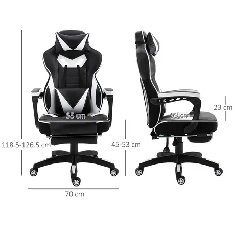Buy Vinsetto Computer Gaming Chair, Racing Desk Chair with Lumbar Support and Footrest, PU Leather Gamer Chair with Headrest and Swivel Wheels for Home, White, 3 from Furnituretta