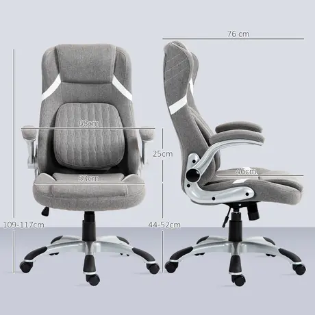 Buy Vinsetto Linen-Look Office Chair, with Adjustable Height and Tension - Grey, 3 from Furnituretta