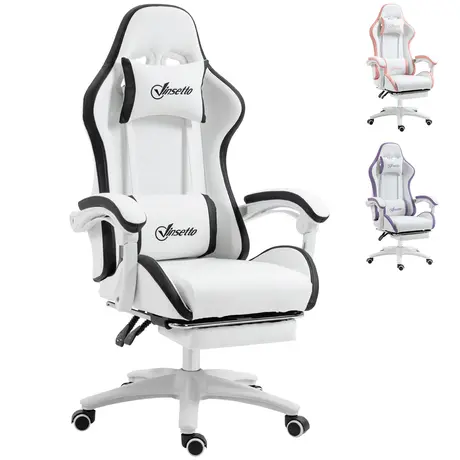 Buy Vinsetto Computer Gaming Chair, PU Leather Desk Chair with Footrest, Swivel Task Chair with 135° Reclining Back and Lumbar Support, PC Chair for Adults, White and Black from Furnituretta