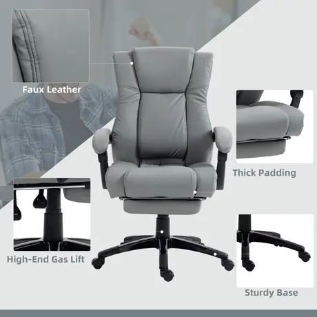 Buy Vinsetto PU Leather Office Chair, Swivel Computer Chair with Footrest, Wheels, Adjustable Height, Grey, 7 from Furnituretta