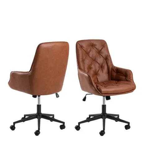 Buy Erik Gas Lift Desk Chair – Brandy PU Leather with Swivel & Height Adjustment, 2 from Furnituretta