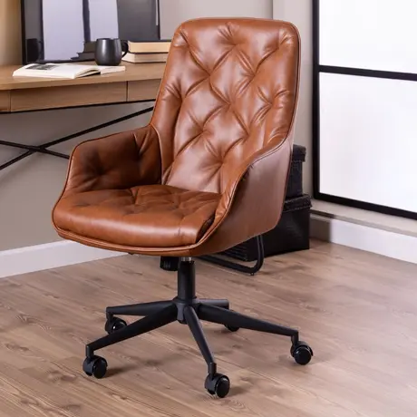 Buy Erik Gas Lift Desk Chair – Brandy PU Leather with Swivel & Height Adjustment from Furnituretta