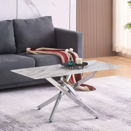 Buy Scimitar Marble Coffee Table – 100 cm Marble-Effect Top with Chrome Legs from Furnituretta
