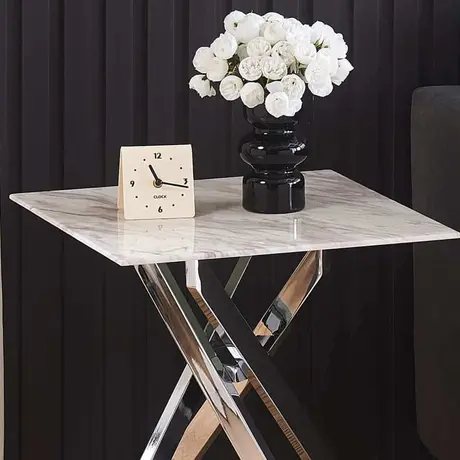 Buy Scimitar Marble Lamp Table – 50 cm Square Marble-Effect Top with Chrome Legs, 2 from Furnituretta