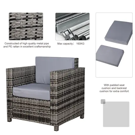 Buy Outsunny 1 Seater Rattan Garden Chair All-Weather Wicker Single Sofa, 5 from Furnituretta