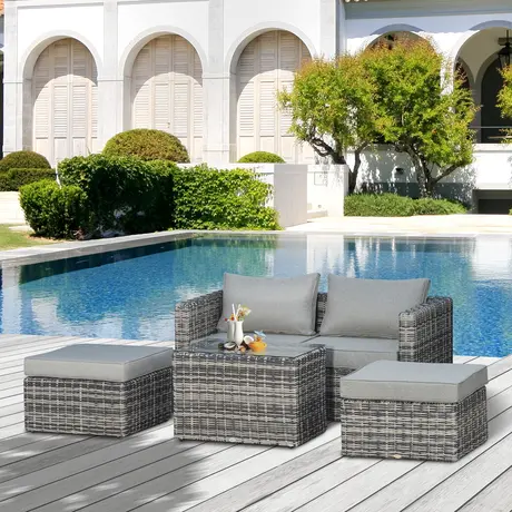 Buy Outsunny 2 Seater Rattan Garden Furniture Set Tall Glass-Top Table, 2 from Furnituretta
