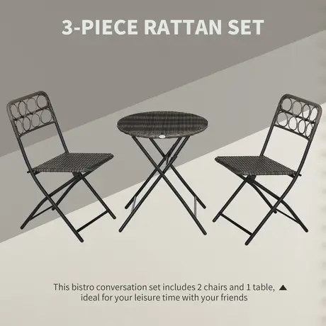 Buy Outsunny 3 PCS Rattan Wicker Bistro Set with Easy Folding, 5 from Furnituretta