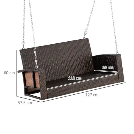 Buy Outsunny 2-Person Wicker Hanging Loveseat, Porch Swing Bench, 3 from Furnituretta