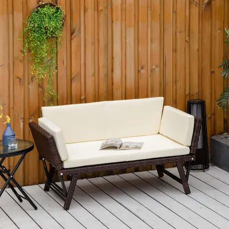 Buy Outsunny 2 Seater Rattan Folding Daybed Sofa Bench Garden Chair, 2 from Furnituretta