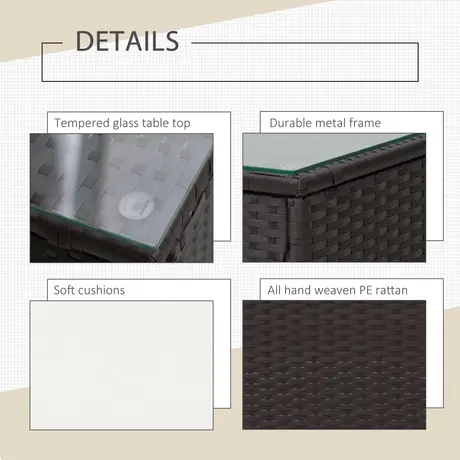 Buy Outsunny 2-Seater Rattan Bistro Set Garden Furniture Sofa, 5 from Furnituretta