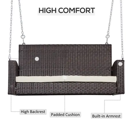 Buy Outsunny 2-Person Wicker Hanging Loveseat, Porch Swing Bench, 5 from Furnituretta