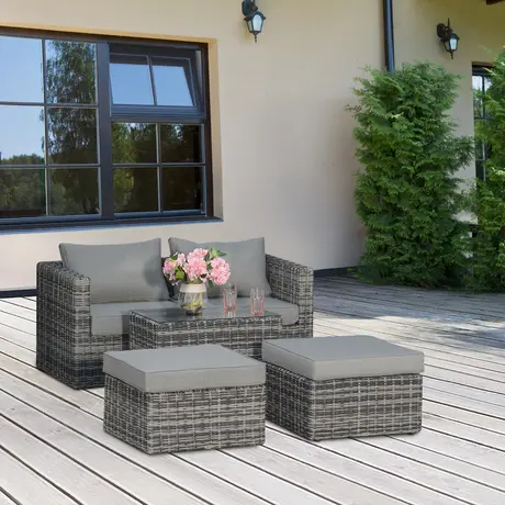 Buy Outsunny 2 Seater Rattan Garden Furniture Set Tall Glass-Top Table, 9 from Furnituretta
