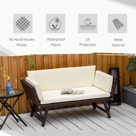Buy Outsunny 2 Seater Rattan Folding Daybed Sofa Bench Garden Chair, 5 from Furnituretta