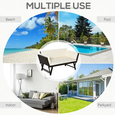 Buy Outsunny 2 Seater Rattan Folding Daybed Sofa Bench Garden Chair, 7 from Furnituretta