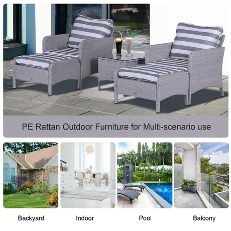Buy Outsunny 2 Seater PE Rattan Garden Furniture Set, 2 Armchairs, 7 from Furnituretta