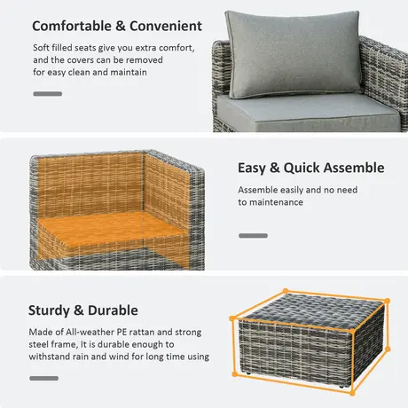 Buy Outsunny 2 Seater Rattan Garden Furniture Set Tall Glass-Top Table, 5 from Furnituretta