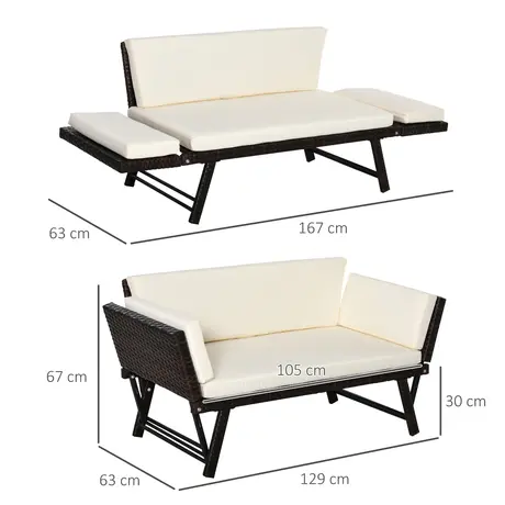Buy Outsunny 2 Seater Rattan Folding Daybed Sofa Bench Garden Chair, 3 from Furnituretta