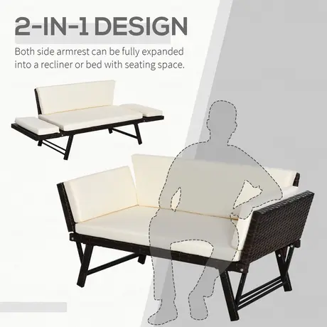 Buy Outsunny 2 Seater Rattan Folding Daybed Sofa Bench Garden Chair, 4 from Furnituretta
