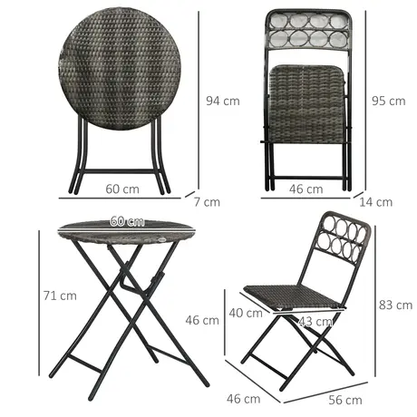 Buy Outsunny 3 PCS Rattan Wicker Bistro Set with Easy Folding, 3 from Furnituretta