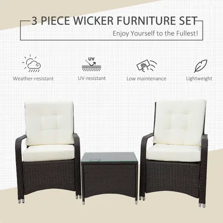 Buy Outsunny 2-Seater Rattan Bistro Set Garden Furniture Sofa, 4 from Furnituretta