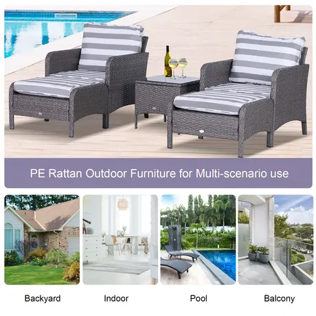 Buy Outsunny 2 Seater PE Rattan Garden Furniture Set, 2 Armchairs, 7 from Furnituretta