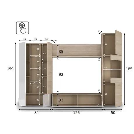Buy Aroma White and Oak Wall Entertainment Unit – 260 cm Wide with LED Lights, 3 from Furnituretta