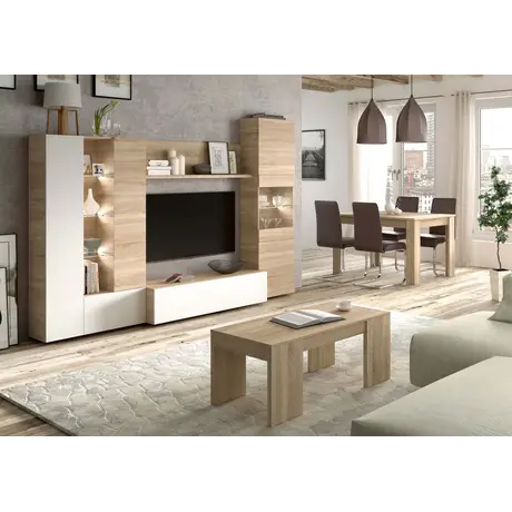 Buy Aroma White and Oak Wall Entertainment Unit – 260 cm Wide with LED Lights, 5 from Furnituretta
