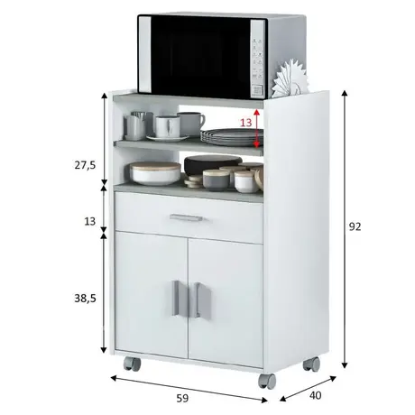 Buy Ripon White and Grey Kitchen Trolley – 2 Doors, 1 Drawer & Pull-Out Shelf, 4 from Furnituretta