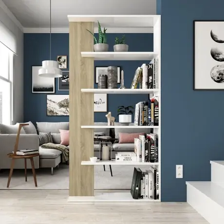 Buy Derby White and Oak Effect Bookcase – Tall 5-Shelf Unit for Any Room from Furnituretta