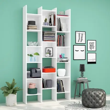 Buy Lisburn White Gloss Triple Bookcase – Tall 3-Section Storage Unit from Furnituretta