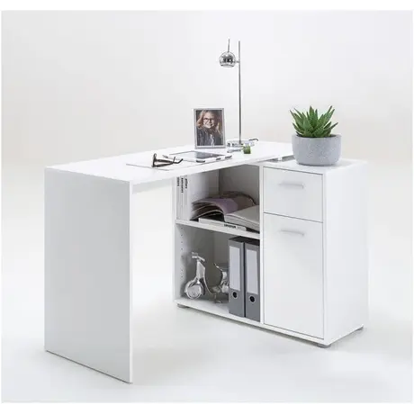 Buy Stirling Corner Flexi Computer Desk – White Finish with Drawer & Cupboard, Colour: White from Furnituretta