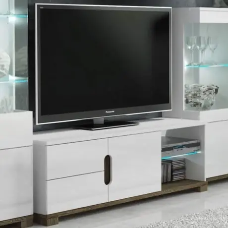 Buy Chester TV Unit Cabinet – White Gloss Front with Dark Brown Effect, Colour: White from Furnituretta