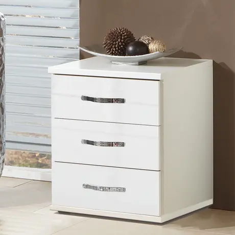 Buy Dean White Gloss 3 Drawer Bedside Cabinet Table – Sleek Storage with German Craftsmanship from Furnituretta