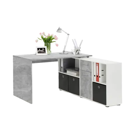 Buy Wigan L-Shaped Corner Computer Desk – Concrete Grey & Alpine White Finish from Furnituretta