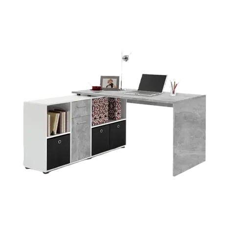Buy Wigan L-Shaped Corner Computer Desk – Concrete Grey & Alpine White Finish, 2 from Furnituretta