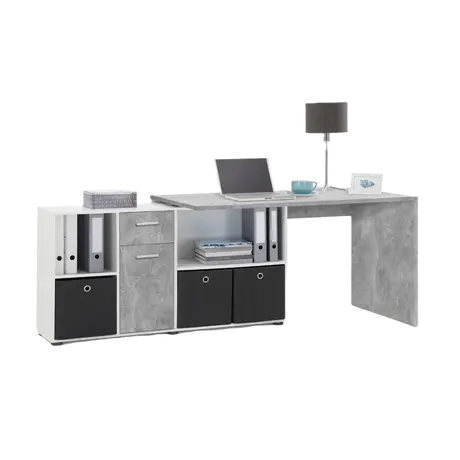 Buy Wigan L-Shaped Corner Computer Desk – Concrete Grey & Alpine White Finish, 3 from Furnituretta